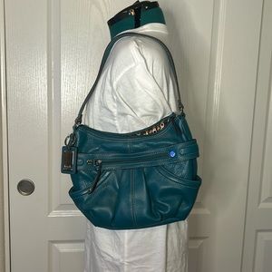 Tignanello Teal Leather Shoulder Bag